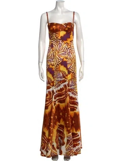 Pre-owned Just Cavalli Animal Print Long Dress In Orange