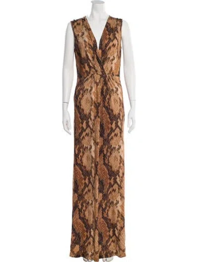 Pre-owned Just Cavalli Animal Print Long Dress W/ Tags In Brown