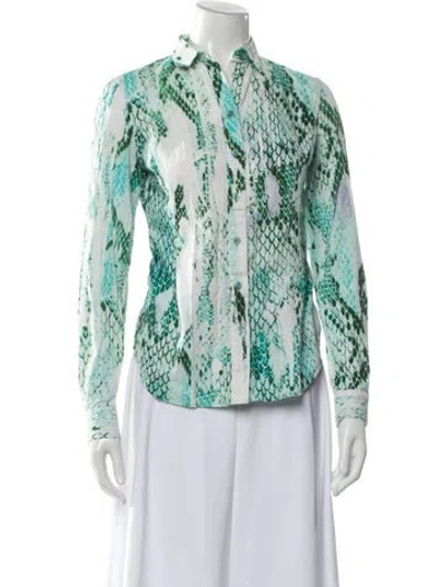 Pre-owned Just Cavalli Animal Print Long Sleeve Blouse In Green