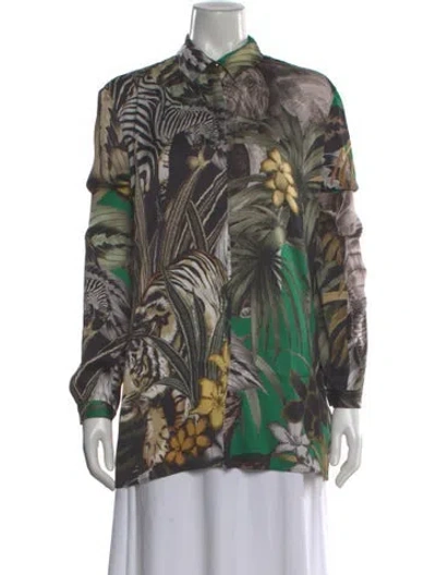 Pre-owned Just Cavalli Animal Print Long Sleeve Blouse In Green