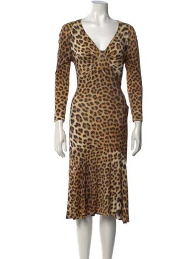 Pre-owned Just Cavalli Animal Print Midi Length Dress In Brown