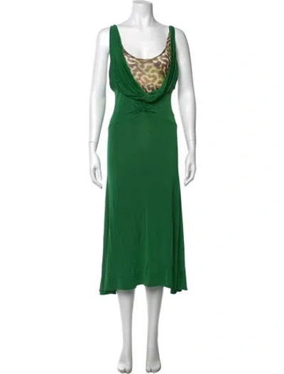 Pre-owned Just Cavalli Animal Print Midi Length Dress In Green