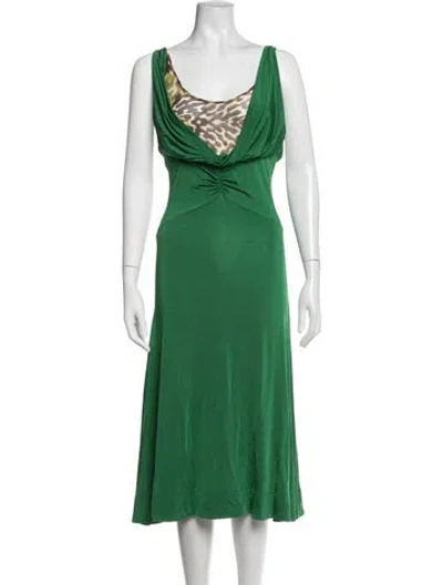 Pre-owned Just Cavalli Animal Print Midi Length Dress In Green