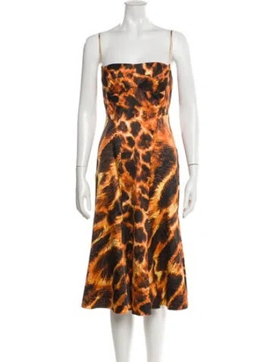 Pre-owned Just Cavalli Animal Print Midi Length Dress In Orange