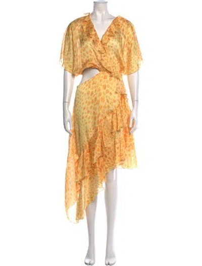 Pre-owned Just Cavalli Animal Print Midi Length Dress W/ Tags In Yellow