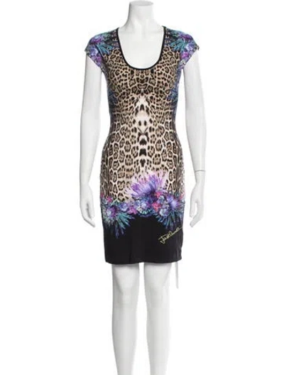 Pre-owned Just Cavalli Animal Print Mini Dress In Black
