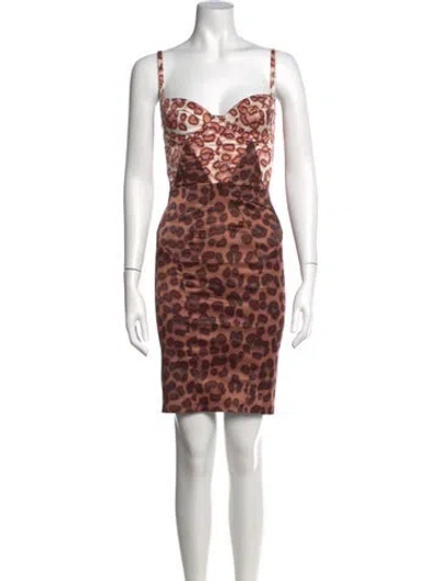 Pre-owned Just Cavalli Animal Print Mini Dress In Brown