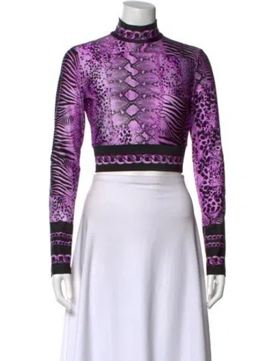 Pre-owned Just Cavalli Animal Print Mock Neck Crop Top W/ Tags In Purple