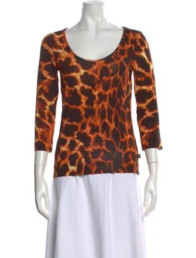 Pre-owned Just Cavalli Animal Print Scoop Neck Top In Orange