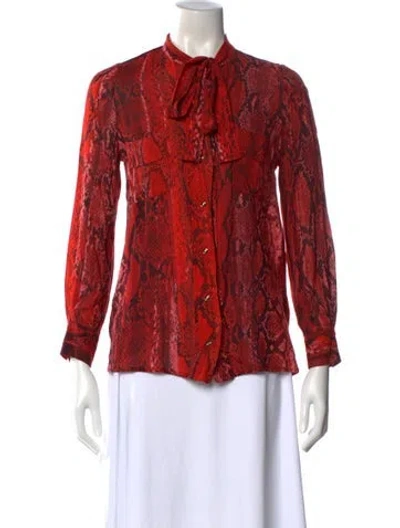 Pre-owned Just Cavalli Animal Print Tie Neck Blouse In Red