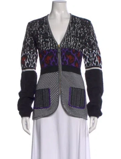 Pre-owned Just Cavalli Animal Print V-neck Sweater In Black