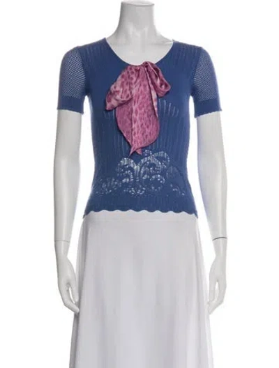 Pre-owned Just Cavalli Animal Print V-neck Top In Blue