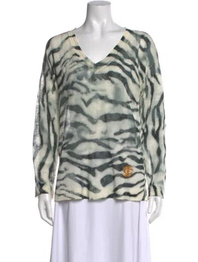 Pre-owned Just Cavalli Animal Print V-neck Top In Green
