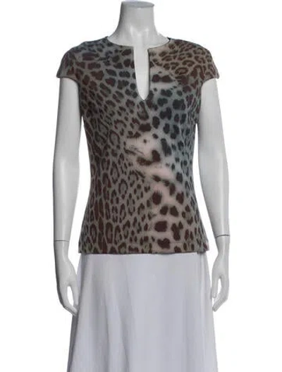 Pre-owned Just Cavalli Animal Print V-neck Top In White