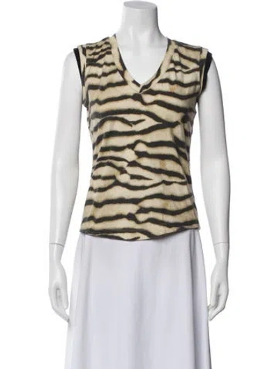 Pre-owned Just Cavalli Animal Print V-neck T-shirt In Neutral