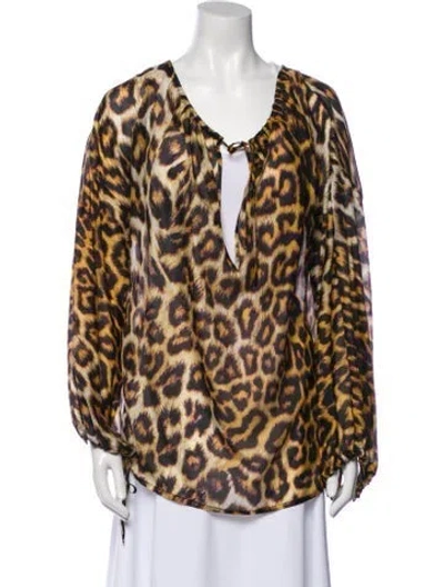 Pre-owned Just Cavalli Animal Print V-neck Tunic In Brown