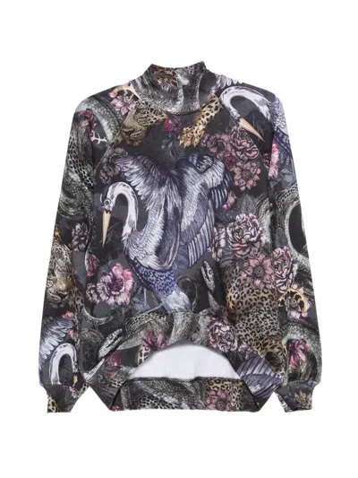 Just Cavalli Animal-print Floral-print Sweatshirt In Black