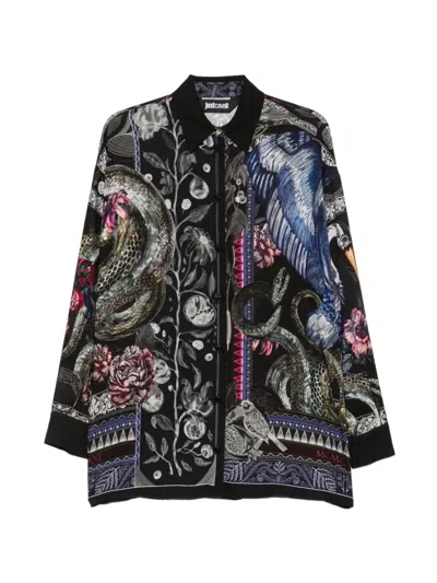 Just Cavalli Animal-print Long-sleeve Shirt In Black