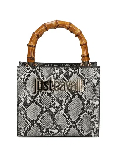 Just Cavalli Bamboo-handle Snake-effect Tote Bag In Multi