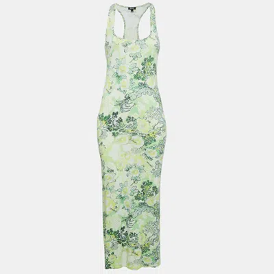 Just Cavalli Beachwear Green Printed Jersey Sleeveless Midi Dress