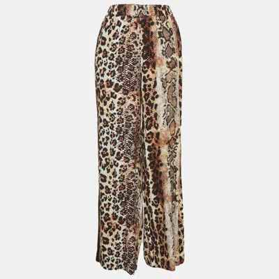 Pre-owned Just Cavalli Beige Animal Printed Crepe Straight Leg Pants M In Sand