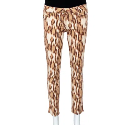 Just Cavalli Beige Animal Printed Denim Jeans In Nude