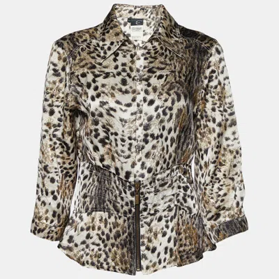 Just Cavalli Beige Animal Printed Fil Coupe Shirt In Multi