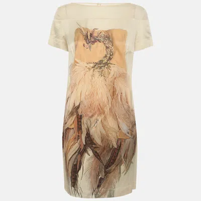 Pre-owned Just Cavalli Beige Multicolor Printed Silk Mini Dress S In Sand