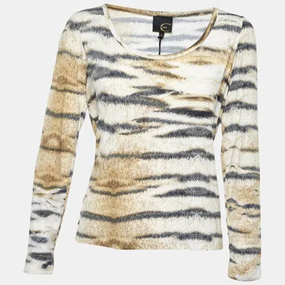 Just Cavalli Beige Printed Jersey Long Sleeve T-shirt In Brown