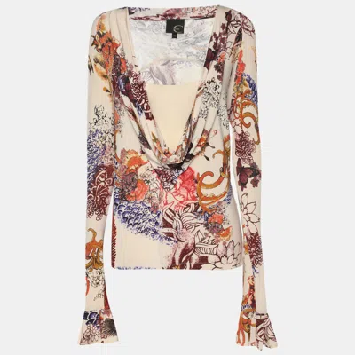 Pre-owned Just Cavalli Beige Printed Jersey Long Sleeve Tops L In Multi