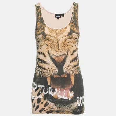 Pre-owned Just Cavalli Beige Printed Jersey Sleeveless Top S