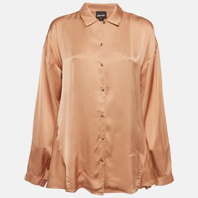 Pre-owned Just Cavalli Beige Satin Button Front Shirt M In Sand