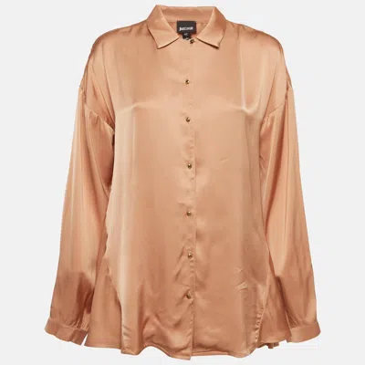 Just Cavalli Beige Satin Button Front Shirt In Pink