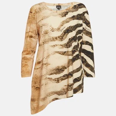 Pre-owned Just Cavalli Beige Snakeskin Print Jersey Long Sleeve Top M In Brown