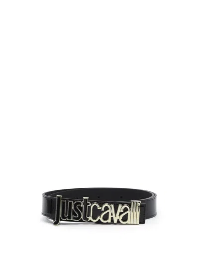 Just Cavalli Belt Patent Leather Metallic Detail In Black