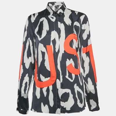 Pre-owned Just Cavalli Black Abstract Print Satin Buttoned Shirt S