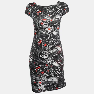 Just Cavalli Black All-over Print Stretch Nylon Mini Dress