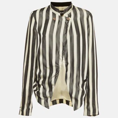 Just Cavalli Black & Cream Striped Crepe Open Front Blazer