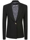 Just Cavalli Black Blazer With Unique Gold Accent And Tailored Fit In Black