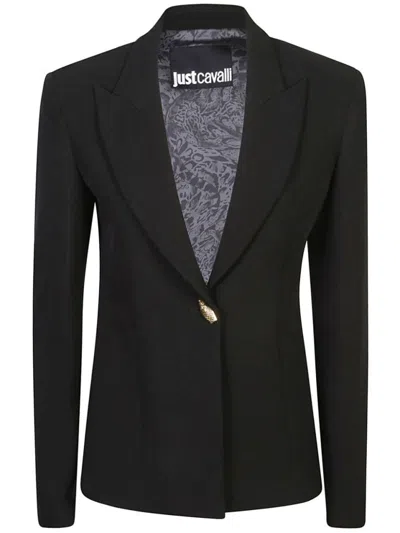 Just Cavalli Black Blazer With Unique Gold Accent And Tailored Fit