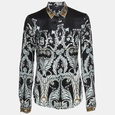 Pre-owned Just Cavalli Black Broccato Print Satin Blouse S