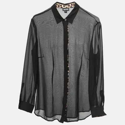 Just Cavalli Black Chiffon Button Front Sheer Shirt Blouse