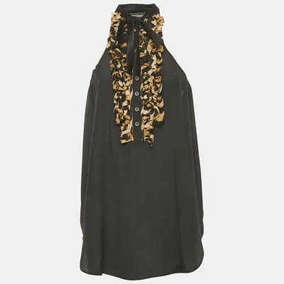 Pre-owned Just Cavalli Black Chiffon Frilled Sleeveless Top M