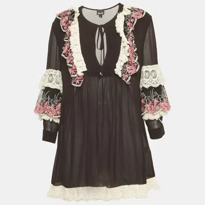Pre-owned Just Cavalli Black Chiffon Lace Detail Tunic Dress M