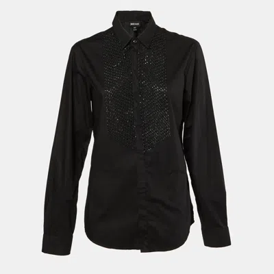 Pre-owned Just Cavalli Black Cotton Embellished Button Front Shirt L