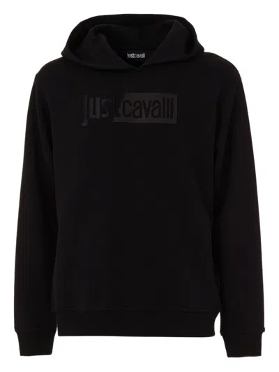 JUST CAVALLI BLACK COTTON LOGO HOODIE