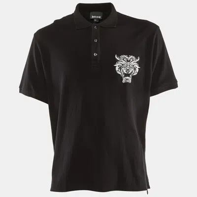 Pre-owned Just Cavalli Black Cotton Pique Embroidered T-shirt Xxl