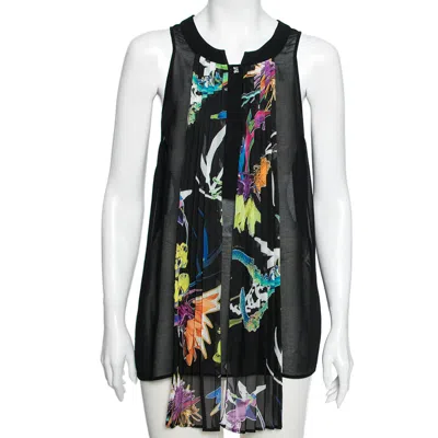 Just Cavalli Black Crepe Pleated Front Tie Detail Sleeveless Top In Red