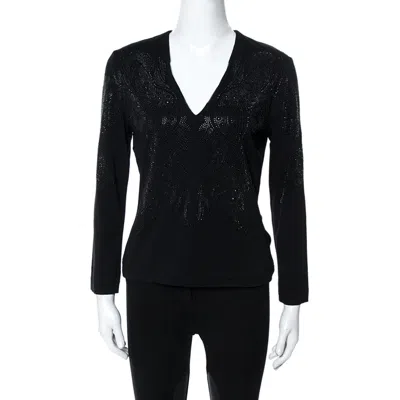 Just Cavalli Black Crystal Embellished Long Sleeve Top