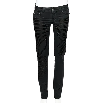 Just Cavalli Black Denim Crystal Embellished Slim Fit Jeans